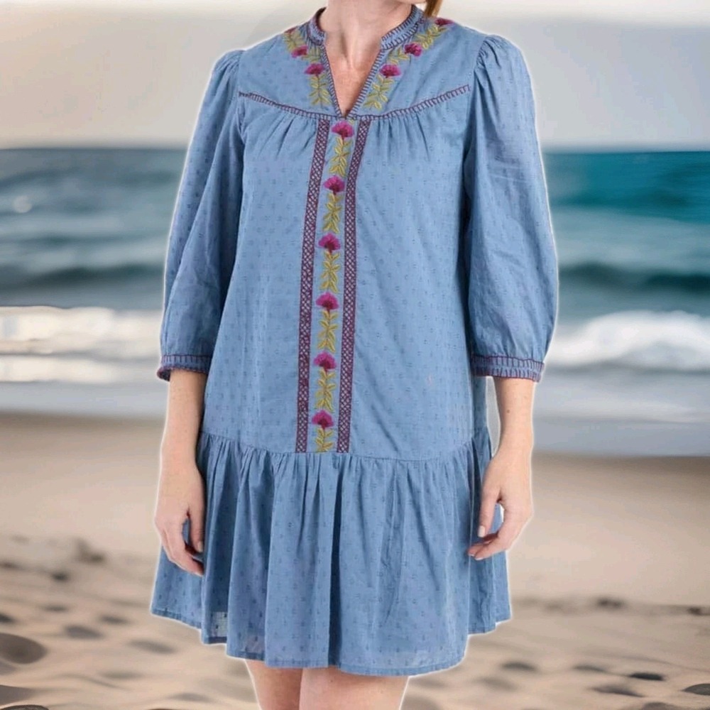 Maggy London Dress Women Plus‎ 3X Blue Floral Pockets Muumuu House Dress Boho